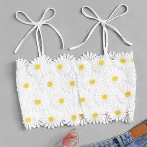 Shoulder Knot Appliques Crop Top NWOT